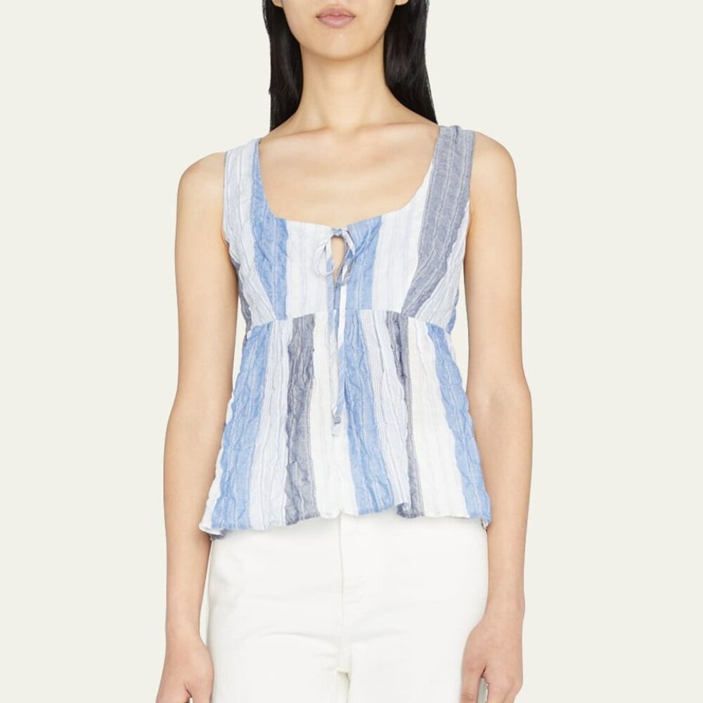 Ciao Lucia Helena Crinkled Striped Tank in Blue/White Size Small NWT